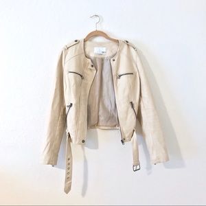 bar III beige leather motorcycle jacket